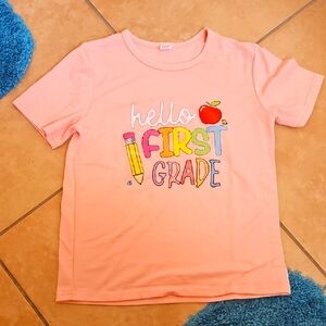 Tee Shirt HELLO First Grade Youth 7/8 Pink Colorful